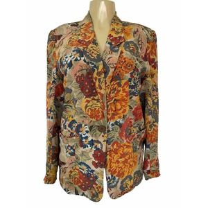Vintage Galinda Wang Silk Blazer Jacket Floral Pockets One Button Lined …